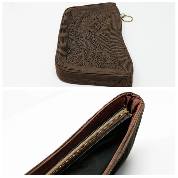 Vintage VTG 1940s Brown Corde Zipper Clutch | Clutches | Purses | Bags | Wedding - Picture 6 of 10